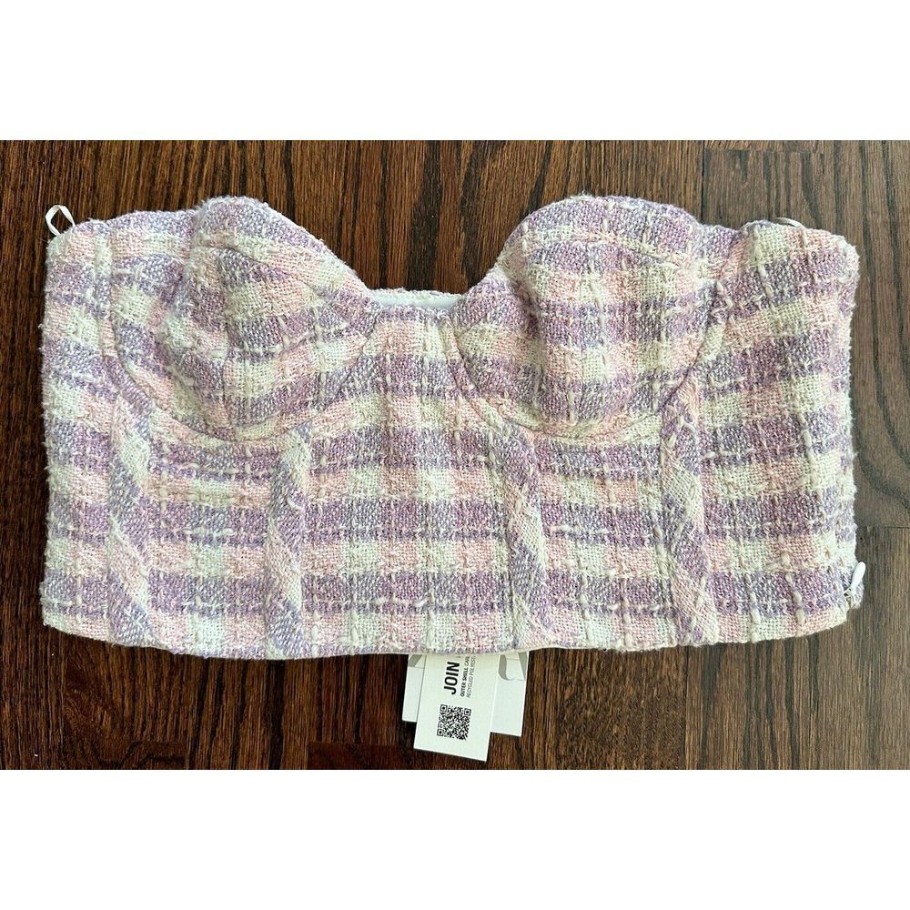 Zara Purple & Pink Tweed Bustier Crop Top Size Medium NWT!